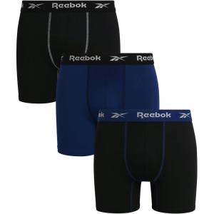 imageReebok Mens Boxer Briefs  3 Pack Stretch Moisture Wicking Mens Underwear with Contour Pouch Boxers for Men Sizes SXLBlackBlackBlue Depths