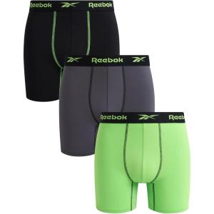 imageReebok Mens Boxer Briefs  3 Pack Stretch Moisture Wicking Mens Underwear with Contour Pouch Boxers for Men Sizes SXLBlackened Pearl Green Flash Black
