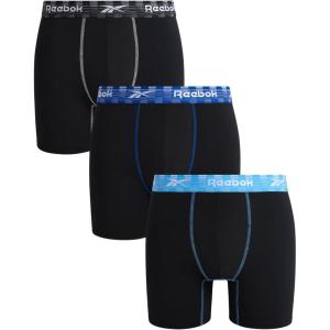 imageReebok Mens Boxer Briefs  3 Pack Stretch Moisture Wicking Mens Underwear with Contour Pouch Boxers for Men Sizes SXLJet Black With Contrast Stitch
