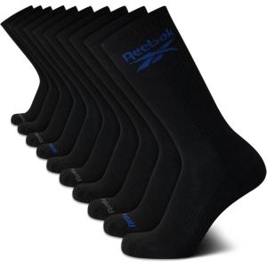 imageReebok Mens Crew Socks  10 Pack Stretch Performance Cushioned Crew Socks  Arch Support Athletic Socks for Men 6125All Black