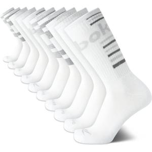imageReebok Mens Crew Socks  10 Pack Stretch Performance Cushioned Crew Socks  Arch Support Athletic Socks for Men 6125Bright White
