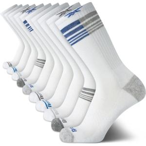 imageReebok Mens Crew Socks  10 Pack Stretch Performance Cushioned Crew Socks  Arch Support Athletic Socks for Men 6125Cool White