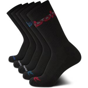 imageReebok Mens Crew Socks  5 Pack Breathable Cushioned MoistureWicking Athletic Performance Running Socks for Men 6125Pure Black