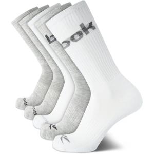 imageReebok Mens Crew Socks  5 Pack Breathable Cushioned MoistureWicking Athletic Performance Running Socks for Men 6125WhiteGrey