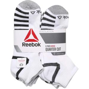 imageReebok Mens Quarter Socks  6 Pack Cushion Quarter Cut Ankle Socks for Men  Breathable Mens Athletic Socks Size 6125White Black Stripes