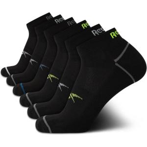 imageReebok Mens Quarter Socks  6 Pack Moisture Wicking Performance Stretch Athletic Ankle Socks for Men Sizes 6125All Black