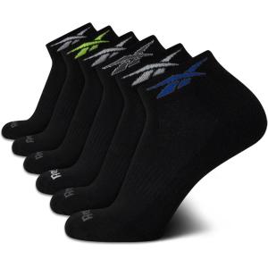 imageReebok Mens Quarter Socks  6 Pack Moisture Wicking Performance Stretch Athletic Ankle Socks for Men Sizes 6125Black Logo Multi