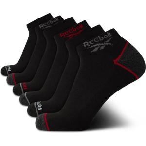 imageReebok Mens Quarter Socks  6 Pack Moisture Wicking Performance Stretch Athletic Ankle Socks for Men Sizes 6125BlackRed