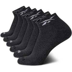 imageReebok Mens Quarter Socks  6 Pack Moisture Wicking Performance Stretch Athletic Ankle Socks for Men Sizes 6125Grey Logo