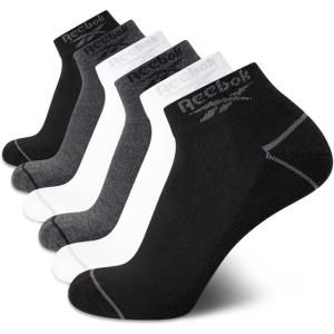 imageReebok Mens Quarter Socks  6 Pack Moisture Wicking Performance Stretch Athletic Ankle Socks for Men Sizes 6125WhiteGreyBlack