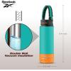 imageReebok Stainless Steel Sports Water Bottle  Double Wall Vacuum Insulated Leakproof BPA Free with Paracord Handle  Ideal for Work Travel Outdoor Gym Pack of 1 32 oz PurpleTeal