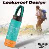 imageReebok Stainless Steel Sports Water Bottle  Double Wall Vacuum Insulated Leakproof BPA Free with Paracord Handle  Ideal for Work Travel Outdoor Gym Pack of 1 32 oz PurpleTeal