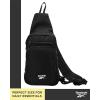 imageReebok Unisex Crossbody Sling Bags  Compact Convertible Strap Cross Body Bag Travel Sling Bag  Gym ampamp Travel Essential Size One Size Cosmos BlackCosmos Black With White Logo