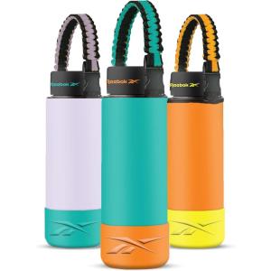 imageReebok Stainless Steel Sports Water Bottle  Double Wall Vacuum Insulated Leakproof BPA Free with Paracord Handle  Ideal for Work Travel Outdoor Gym Pack of 1 32 oz PurpleTeal