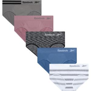 imageReebok Hipster Panties for Women  5 Pack Stretch Performance Seamless Underwear with Relaxed TagFree Waistband SXLBlack SpacedyeBlueSharkskinWhite Stripe