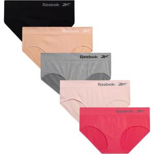 imageReebok Hipster Panties for Women  5 Pack Stretch Performance Seamless Underwear with Relaxed TagFree Waistband SXLBlackTanStrawberryLight Rose PinkLight Grey