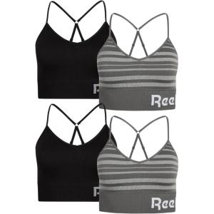 imageReebok Womens Everyday Bras  4 Pack Soft Stretch Seamless Performance Cross Back Strap Sports Bra for Women Sizes SXLGrey StripeBlack