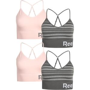 imageReebok Womens Everyday Bras  4 Pack Soft Stretch Seamless Performance Cross Back Strap Sports Bra for Women Sizes SXLGrey StripePink