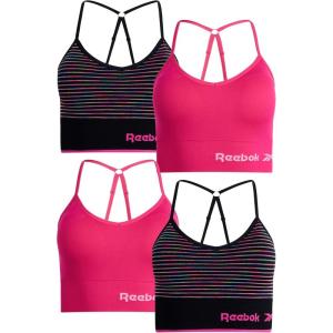 imageReebok Womens Everyday Bras  4 Pack Soft Stretch Seamless Performance Cross Back Strap Sports Bra for Women Sizes SXLSpacedyePink