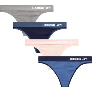 imageReebok Womens Thongs  4 Pack Performance Seamless Thongs for Women Sexy Panties  Breathable Underwear for Women SXLCoronet BlueLotusSharkskinEvening Blue