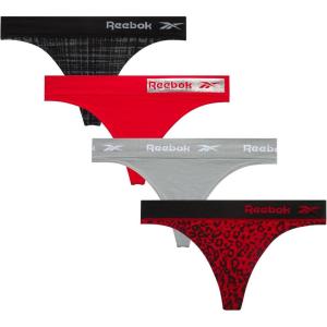 imageReebok Womens Thongs  4 Pack Performance Seamless Thongs for Women Sexy Panties  Breathable Underwear for Women SXLJackquardCrimsonSharkskinBlack