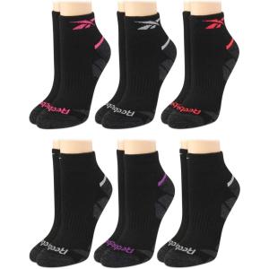imageReebok Womens Comfort Cushioned Athletic Quarter Cut Socks 6 PackBlack Alt