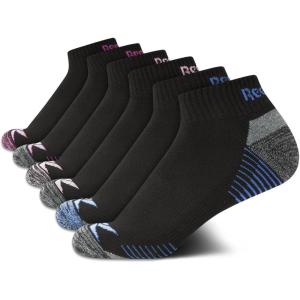 imageReebok Womens Comfort Cushioned Athletic Quarter Cut Socks 6 PackBlackGrey Multi