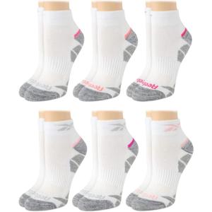 imageReebok Womens Comfort Cushioned Athletic Quarter Cut Socks 6 PackWhite Assorted