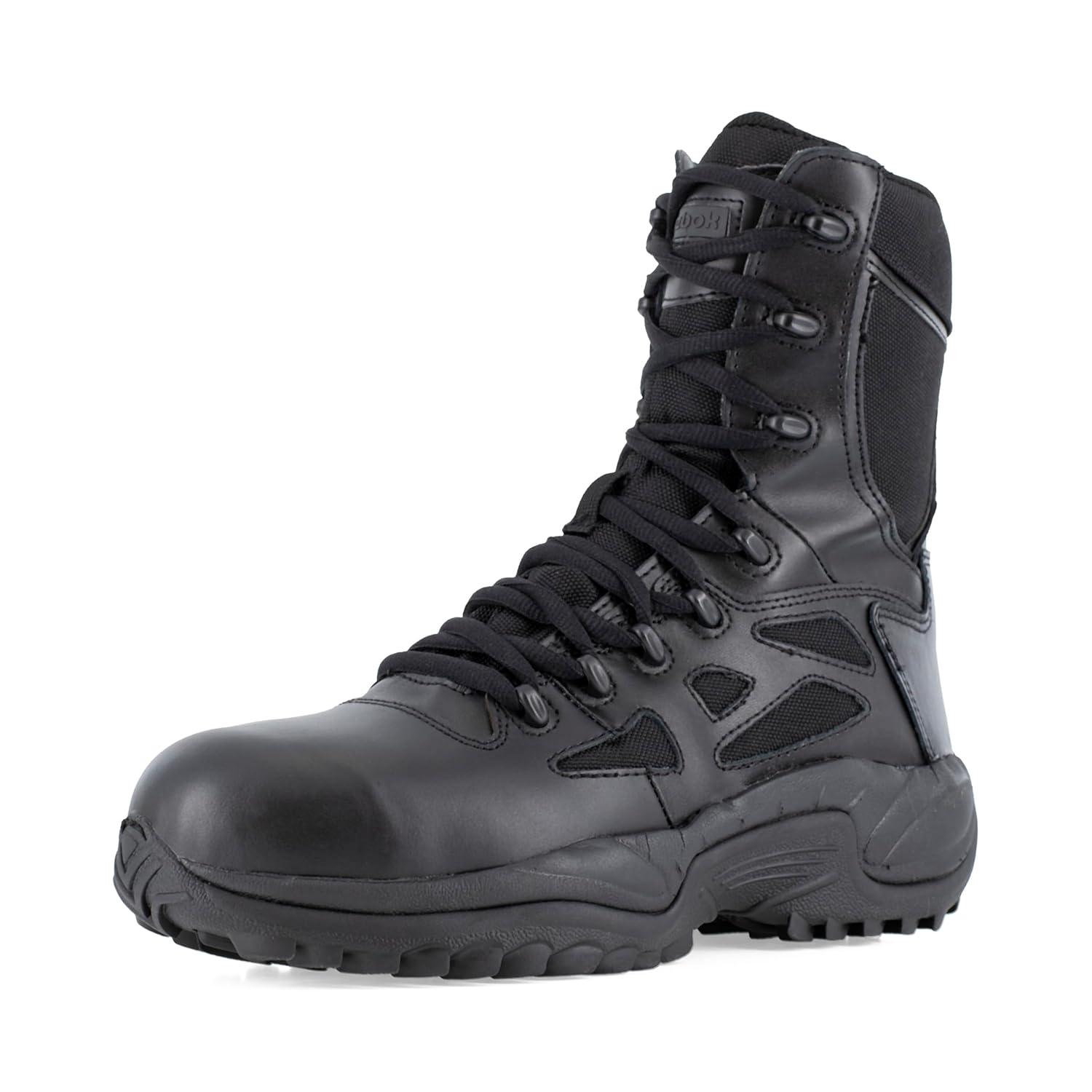 imageReebok mens Rapid Response Rb Safety Toe 8quot Stealth With Side Zipper military and tactical boots Black 9 US12 Wide