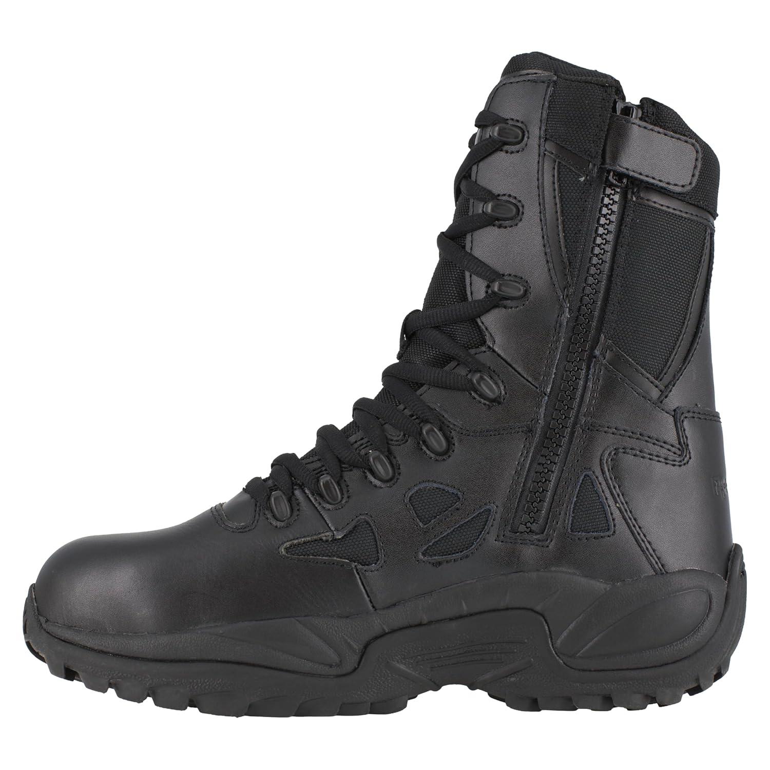 imageReebok mens Rapid Response Rb Safety Toe 8quot Stealth With Side Zipper military and tactical boots Black 9 US55 Wide