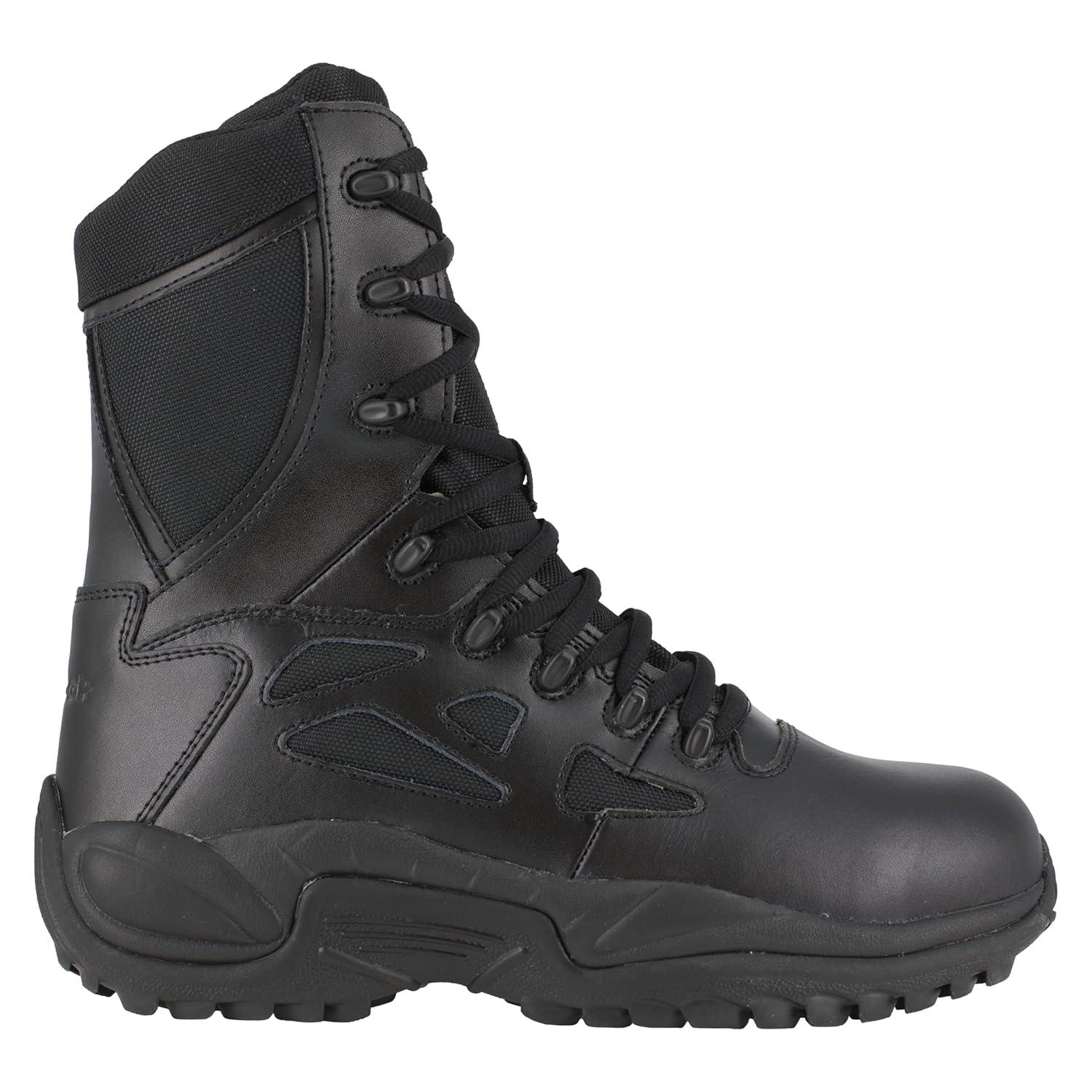imageReebok mens Rapid Response Rb Safety Toe 8quot Stealth With Side Zipper military and tactical boots Black 9 US55 Wide