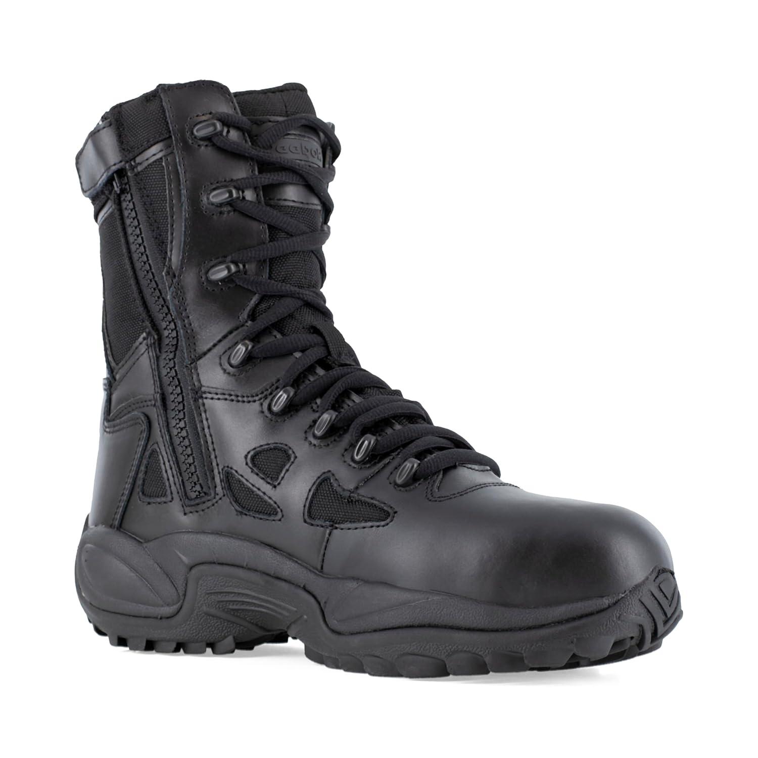 imageReebok mens Rapid Response Rb Safety Toe 8quot Stealth With Side Zipper military and tactical boots Black 9 US9 Wide