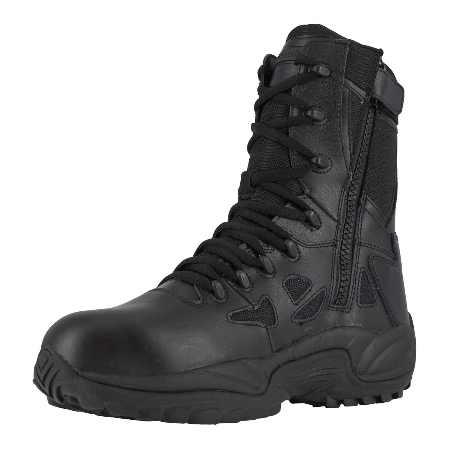 imageReebok mens Rapid Response Rb Safety Toe 8quot Stealth With Side Zipper military and tactical boots Black 9 US9 Wide