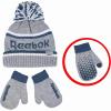 imageReebok 2Piece BabyToddler Winter Hat and Gripped Mittens Knitted Pom Beanie ampamp AntiSlip Gloves Cold Weather AccessoriesLight GrayBlue