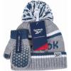 imageReebok 2Piece BabyToddler Winter Hat and Gripped Mittens Knitted Pom Beanie ampamp AntiSlip Gloves Cold Weather AccessoriesLight GrayBlue