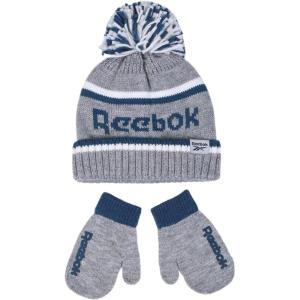 imageReebok 2Piece BabyToddler Winter Hat and Gripped Mittens Knitted Pom Beanie ampamp AntiSlip Gloves Cold Weather AccessoriesLight GrayBlue
