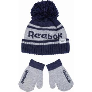 imageReebok 2Piece BabyToddler Winter Hat and Gripped Mittens Knitted Pom Beanie ampamp AntiSlip Gloves Cold Weather AccessoriesVector NavyLight Gray