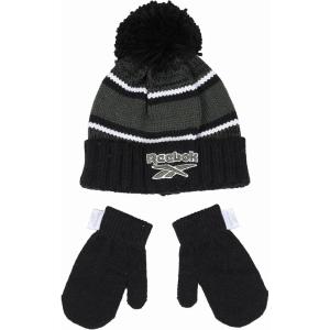imageReebok 2Piece BabyToddler Winter Hat and Mittens Set Warm Knitted Pom Beanie ampamp Gloves Kids Cozy Cold Weather AccessoriesBlack
