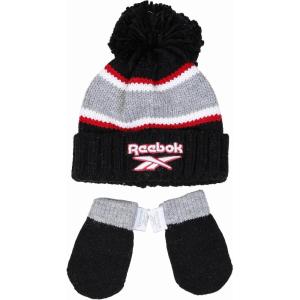 imageReebok 2Piece BabyToddler Winter Hat and Mittens Set Warm Knitted Pom Beanie ampamp Gloves Kids Cozy Cold Weather AccessoriesBlackRed