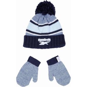 imageReebok 2Piece BabyToddler Winter Hat and Mittens Set Warm Knitted Pom Beanie ampamp Gloves Kids Cozy Cold Weather AccessoriesVector NavyLight Blue