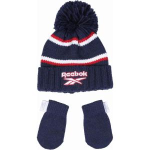 imageReebok 2Piece BabyToddler Winter Hat and Mittens Set Warm Knitted Pom Beanie ampamp Gloves Kids Cozy Cold Weather AccessoriesVector NavyRed