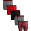 imageReebok Boys Boxer Briefs  5 Pack Breathable Performance Stretch Athletic Underwear Boxers for Boys with Contour Pouch 618Red PrintGreyRedBlackGrey
