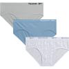imageReebok Girls Brief Panties  3 Pack Breathable Hipster Stretch Panties  Seamless Underwear for Girls Sizes 616Faded DenimLight GreyGrey Jacquard