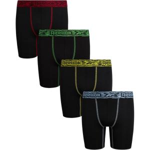 imageReebok Boys Boxer Briefs  4 Pack Soft Breathable MoistureWicking Boxers  Underwear Pack for Boys Sizes 618All Black With Contrast Waistband Print