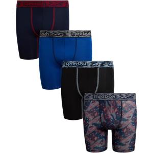 imageReebok Boys Boxer Briefs  4 Pack Soft Breathable MoistureWicking Boxers  Underwear Pack for Boys Sizes 618Monument PrintBlackSapphire BlueMaritime Blue