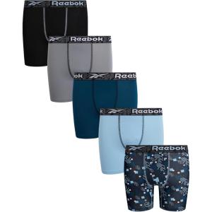 imageReebok Boys Boxer Briefs  5 Pack Breathable Performance Stretch Athletic Underwear Boxers for Boys with Contour Pouch 618Black PrintSky BlueBlackLegion BlueStone Grey