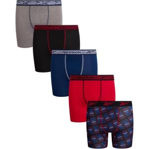 imageReebok Boys Boxer Briefs  5 Pack Breathable Performance Stretch Athletic Underwear Boxers for Boys with Contour Pouch 618Light Grey MelangeBlue DepthsChinese RedBlue Depths PrintBlack