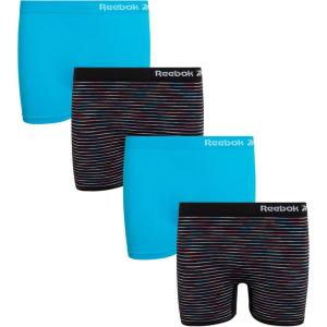imageReebok Girls Bike Shorts  4 Pack Stretch Performance Dance Cartwheel Shorts for Girls  Seamless Underwear Shorties 616Black SpacedyeBlue