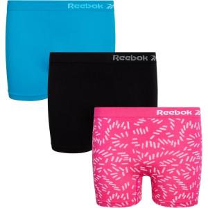 imageReebok Girls Boy Shorts  3 Pack Soft Stretch Seamless Underwear Panties Cartwheel Shorts for Girls Sizes 616ScubaBlackBright Pink Jacquard