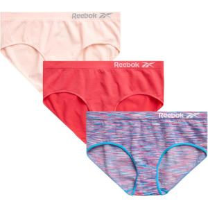 imageReebok Girls Brief Panties  3 Pack Breathable Hipster Stretch Panties  Seamless Underwear for Girls Sizes 616Blue SpacedyePinkRed